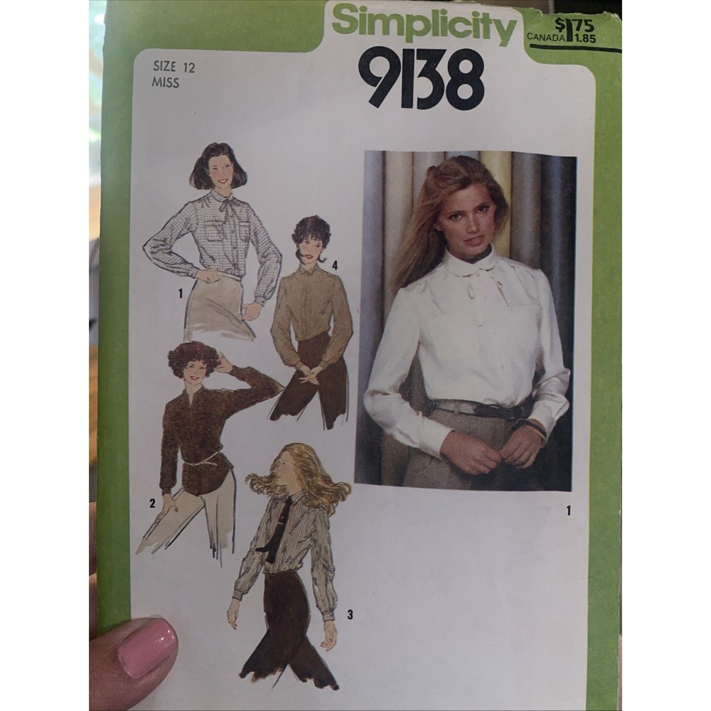 Simplicity 9138 Vintage 1979 Misses Shirt Sewing Pattern Size 12 Uncut 4 Styles